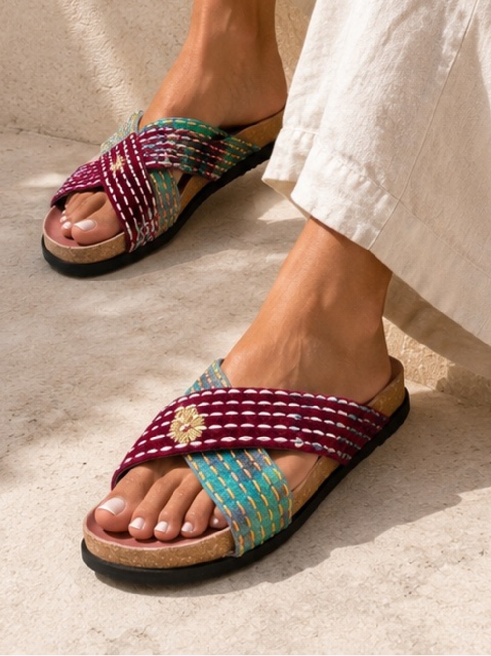Free People Embroidered Slide Sandals Boho Artisan EU 36.5